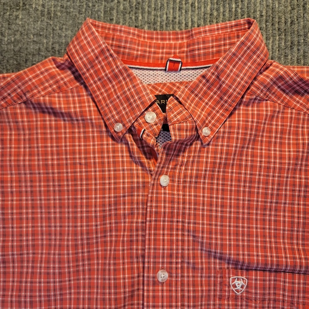Ariat Pro Series Shirt XL Tall Plaid Western Cowboy Red White Blue Button Down